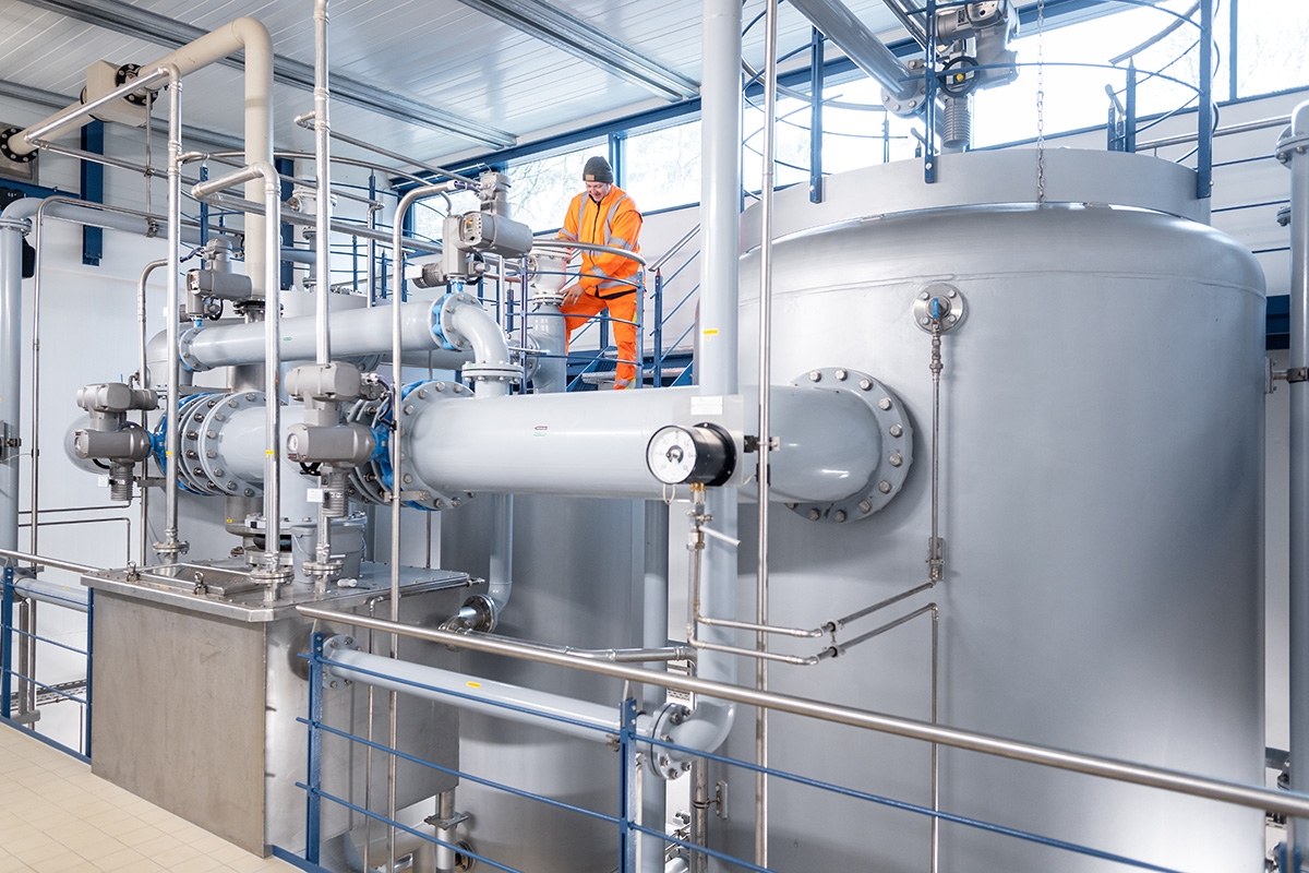 Industrial water treatment pressure vessels and piping at a waterworks facility