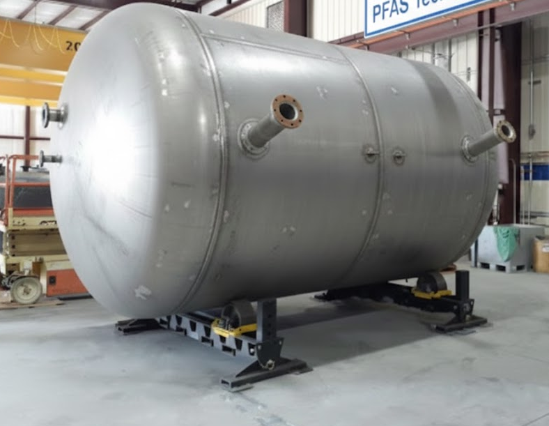Large industrial ASME-certified pressure vessel for PFAS water treatment in manufacturing facility
